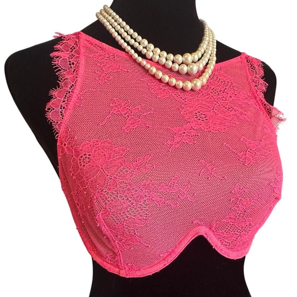 Victoria's Secret Pink Lace High Neck Unlined Underwire Bra 32D